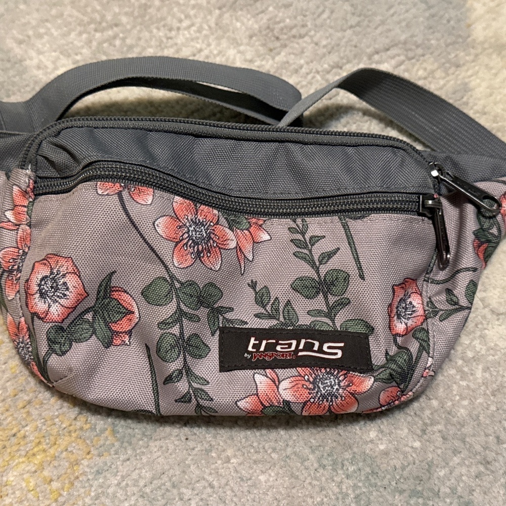 Trans By Jansport Fanny Pack Floral Waist Bag Gray Pink Adjustable